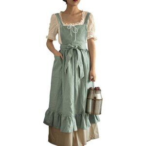 Frill Apron for Women Cotton Cross Back Vintage Ruffle Apron for Garden Cooking